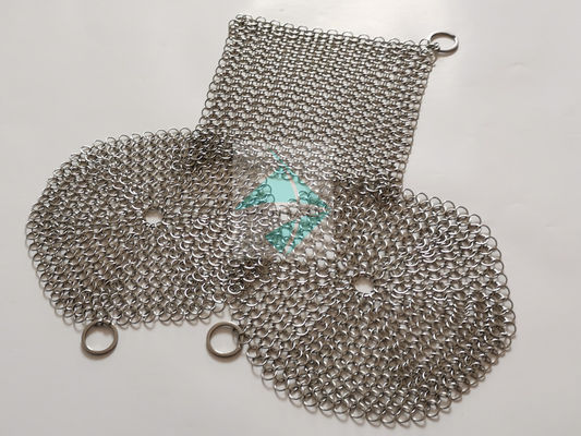 7"X7" de aço inoxidável Chain Mail Ring Mesh Scrubbers para utensílios de cozinha de ferro fundido