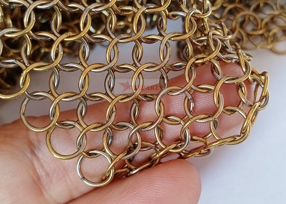 Cortina de malha de anel de aço inoxidável cor dourada de 0,8x7mm para divisor de espaço e decoração arquitetônica