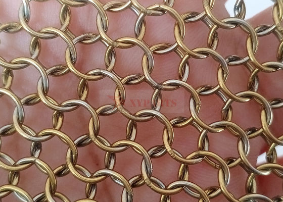Galvanoplastia malha de anel de metal de 0,8 mm x 7 mm para cortina divisora ​​de espaço