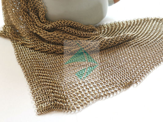 Metal redondo de aço Mesh Drapery do anel PVD de Ring Mesh Chainmail Weave Type Stainless do ouro